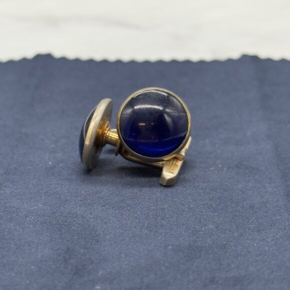 Vintage Hickok Gold Tone Blue Glass Cabochon Cufflinks Mid Century MCM - Picture 7 of 9